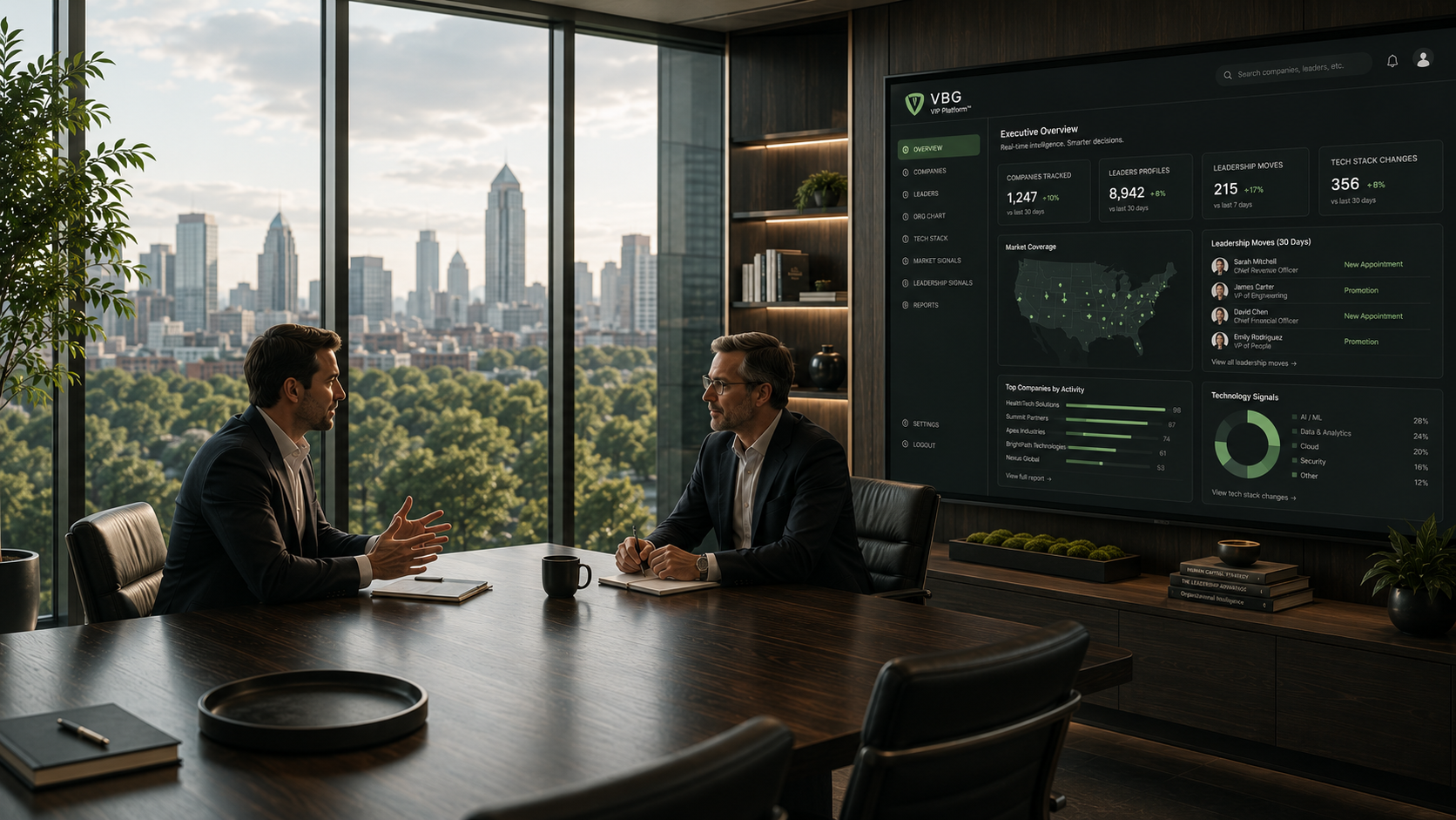 Two executives in conversation with VBG intelligence platform